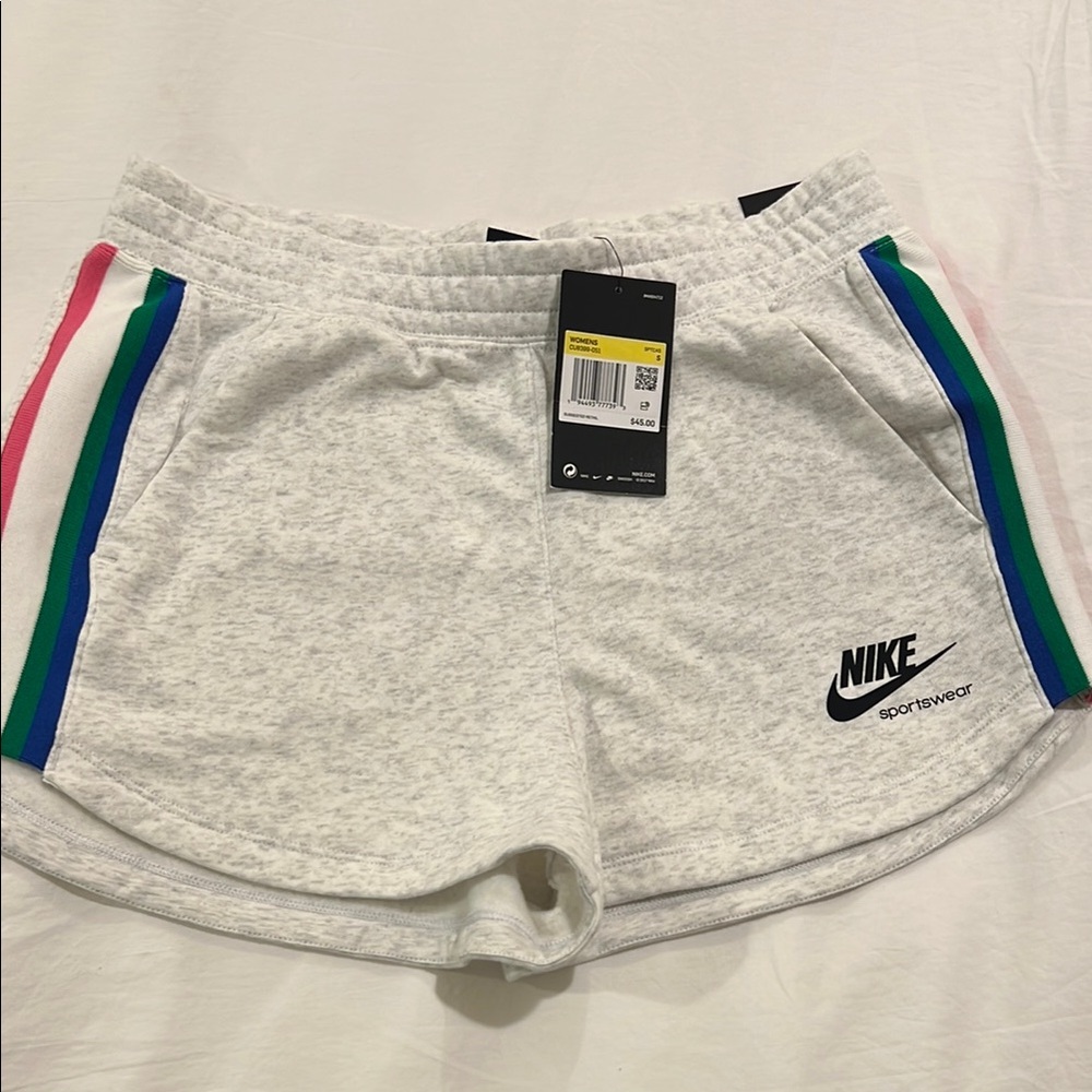 Nike Women's Heather Gray Athletic Shorts with Multicolor Stripes